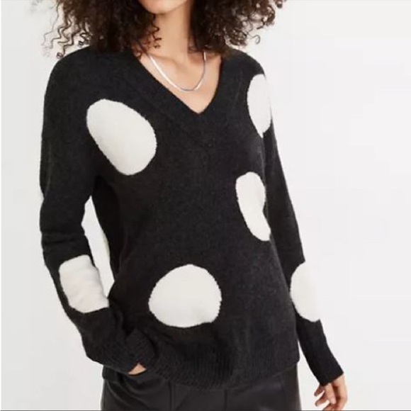 Madewell Polka Dot Bartlett V-Neck Pullover Tunic Sweater Oversized Alpaca Blend - Picture 1 of 11